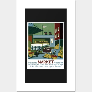 Digitally restored Market Grocery Vintage Poster Print Posters and Art